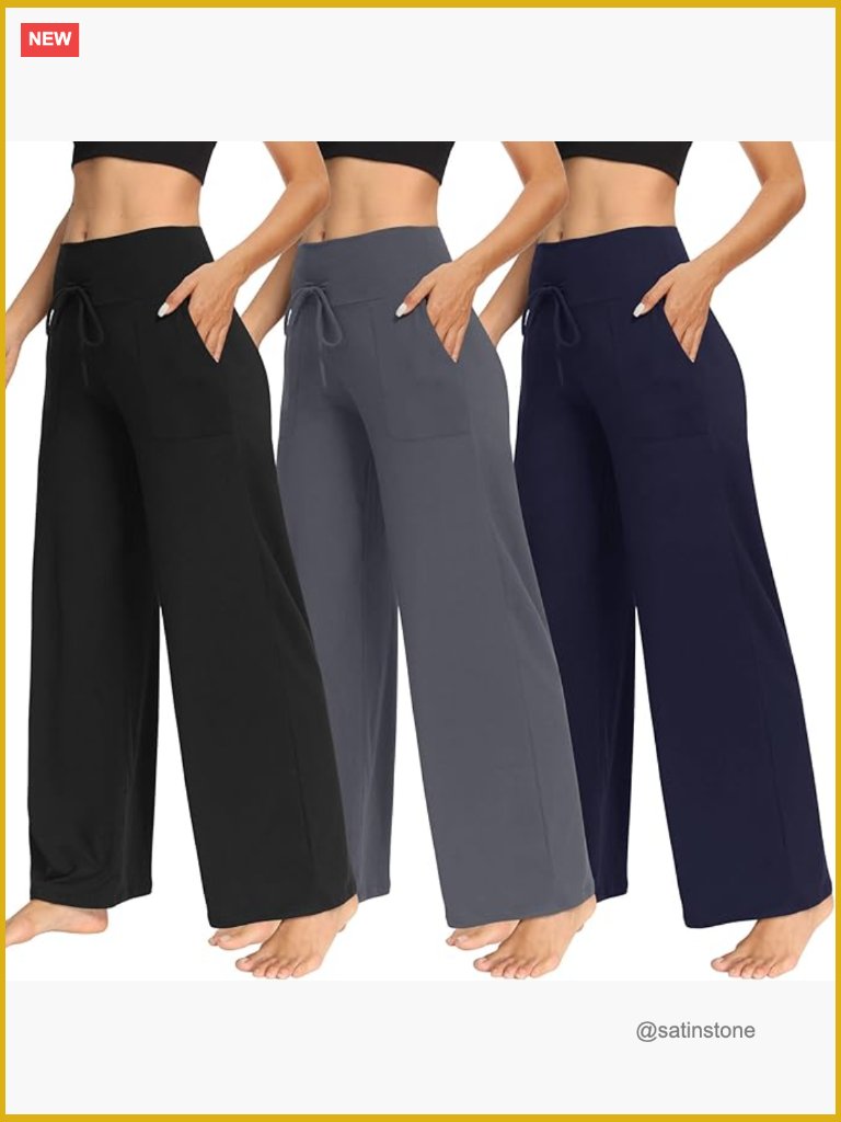 3 Pack Wide Leg Pants With Pockets Casual Yoga Trouser Lounge Pajama